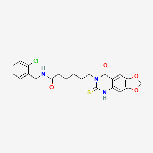 molecular formula C22H22ClN3O4S B11222693 N-[(2-chlorophenyl)methyl]-6-(8-oxo-6-sulfanylidene-5H-[1,3]dioxolo[4,5-g]quinazolin-7-yl)hexanamide 