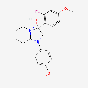 molecular formula C21H24FN2O3+ B11222732 3-(2-Fluoro-4-methoxyphenyl)-3-hydroxy-1-(4-methoxyphenyl)-2,3,5,6,7,8-hexahydroimidazo[1,2-a]pyridin-1-ium 