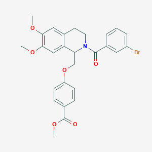 molecular formula C27H26BrNO6 B11222775 Methyl 4-((2-(3-bromobenzoyl)-6,7-dimethoxy-1,2,3,4-tetrahydroisoquinolin-1-yl)methoxy)benzoate 