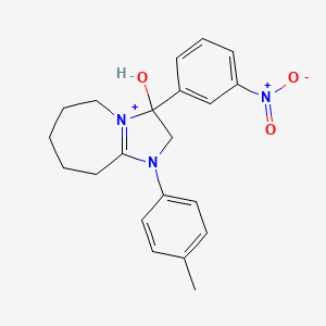 molecular formula C21H24N3O3+ B11222822 3-hydroxy-1-(4-methylphenyl)-3-(3-nitrophenyl)-2,5,6,7,8,9-hexahydro-3H-imidazo[1,2-a]azepin-1-ium 