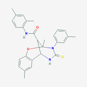 molecular formula C28H29N3O2S B11222940 N-(2,4-dimethylphenyl)-2,8-dimethyl-3-(3-methylphenyl)-4-thioxo-3,4,5,6-tetrahydro-2H-2,6-methano-1,3,5-benzoxadiazocine-11-carboxamide 