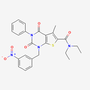 molecular formula C25H24N4O5S B11223012 N,N-diethyl-5-methyl-1-[(3-nitrophenyl)methyl]-2,4-dioxo-3-phenylthieno[2,3-d]pyrimidine-6-carboxamide 