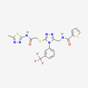 molecular formula C20H16F3N7O2S3 B11223049 N-((5-((2-((5-methyl-1,3,4-thiadiazol-2-yl)amino)-2-oxoethyl)thio)-4-(3-(trifluoromethyl)phenyl)-4H-1,2,4-triazol-3-yl)methyl)thiophene-2-carboxamide 