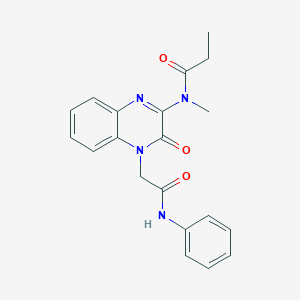 molecular formula C20H20N4O3 B11223061 N-Methyl-N-{3-oxo-4-[(phenylcarbamoyl)methyl]-3,4-dihydroquinoxalin-2-YL}propanamide 