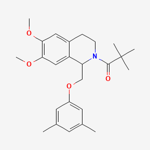 molecular formula C25H33NO4 B11223093 1-(1-((3,5-dimethylphenoxy)methyl)-6,7-dimethoxy-3,4-dihydroisoquinolin-2(1H)-yl)-2,2-dimethylpropan-1-one 