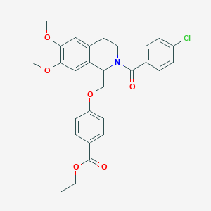 molecular formula C28H28ClNO6 B11223098 Ethyl 4-((2-(4-chlorobenzoyl)-6,7-dimethoxy-1,2,3,4-tetrahydroisoquinolin-1-yl)methoxy)benzoate 