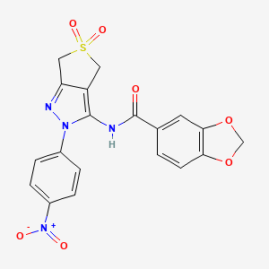 molecular formula C19H14N4O7S B11223130 N-(2-(4-nitrophenyl)-5,5-dioxido-4,6-dihydro-2H-thieno[3,4-c]pyrazol-3-yl)benzo[d][1,3]dioxole-5-carboxamide 