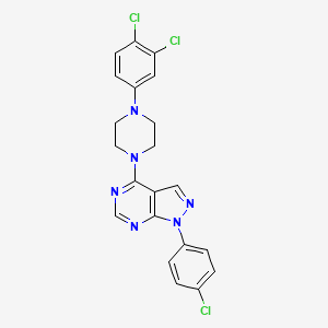 molecular formula C21H17Cl3N6 B11223167 1-[1-(4-chlorophenyl)-1H-pyrazolo[3,4-d]pyrimidin-4-yl]-4-(3,4-dichlorophenyl)piperazine 