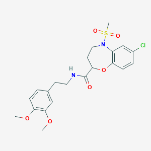 molecular formula C21H25ClN2O6S B11223210 7-chloro-N-[2-(3,4-dimethoxyphenyl)ethyl]-5-(methylsulfonyl)-2,3,4,5-tetrahydro-1,5-benzoxazepine-2-carboxamide 