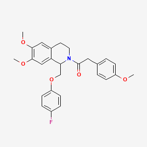 molecular formula C27H28FNO5 B11223222 1-(1-((4-fluorophenoxy)methyl)-6,7-dimethoxy-3,4-dihydroisoquinolin-2(1H)-yl)-2-(4-methoxyphenyl)ethanone 