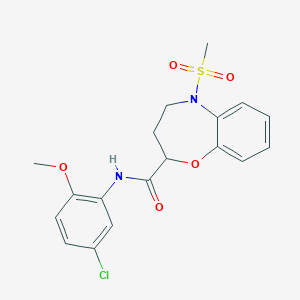 molecular formula C18H19ClN2O5S B11223264 N-(5-chloro-2-methoxyphenyl)-5-(methylsulfonyl)-2,3,4,5-tetrahydro-1,5-benzoxazepine-2-carboxamide 