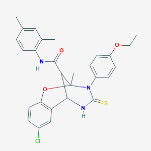 molecular formula C28H28ClN3O3S B11223280 8-chloro-N-(2,4-dimethylphenyl)-3-(4-ethoxyphenyl)-2-methyl-4-thioxo-3,4,5,6-tetrahydro-2H-2,6-methano-1,3,5-benzoxadiazocine-11-carboxamide 