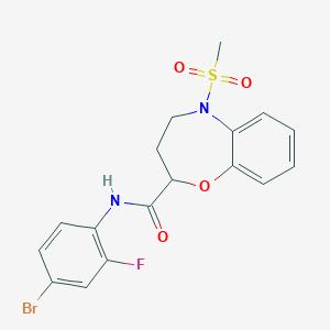 molecular formula C17H16BrFN2O4S B11223303 N-(4-bromo-2-fluorophenyl)-5-(methylsulfonyl)-2,3,4,5-tetrahydro-1,5-benzoxazepine-2-carboxamide 