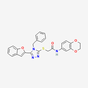 2-{[5-(1-benzofuran-2-yl)-4-benzyl-4H-1,2,4-triazol-3-yl]sulfanyl}-N-(2,3-dihydro-1,4-benzodioxin-6-yl)acetamide