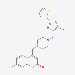 7-methyl-4-[(4-{[5-methyl-2-(thiophen-2-yl)-1,3-oxazol-4-yl]methyl}piperazin-1-yl)methyl]-2H-chromen-2-one