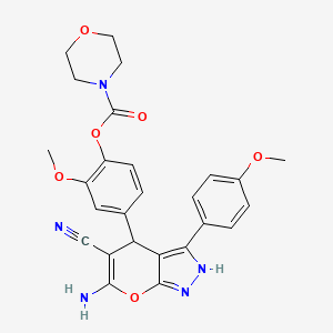 molecular formula C26H25N5O6 B11223402 4-(6-Amino-5-cyano-3-(4-methoxyphenyl)-1,4-dihydropyrano[2,3-c]pyrazol-4-yl)-2-methoxyphenyl morpholine-4-carboxylate 