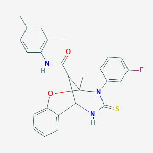 molecular formula C26H24FN3O2S B11223445 N-(2,4-dimethylphenyl)-3-(3-fluorophenyl)-2-methyl-4-thioxo-3,4,5,6-tetrahydro-2H-2,6-methano-1,3,5-benzoxadiazocine-11-carboxamide 