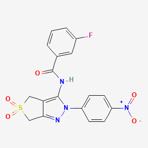 3-fluoro-N-(2-(4-nitrophenyl)-5,5-dioxido-4,6-dihydro-2H-thieno[3,4-c]pyrazol-3-yl)benzamide