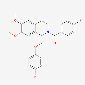 molecular formula C25H23F2NO4 B11223557 (1-((4-fluorophenoxy)methyl)-6,7-dimethoxy-3,4-dihydroisoquinolin-2(1H)-yl)(4-fluorophenyl)methanone 