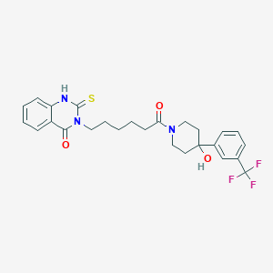 molecular formula C26H28F3N3O3S B11223566 3-[6-[4-hydroxy-4-[3-(trifluoromethyl)phenyl]piperidin-1-yl]-6-oxohexyl]-2-sulfanylidene-1H-quinazolin-4-one 