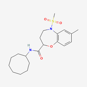 molecular formula C20H30N2O4S B11223598 N-cyclooctyl-7-methyl-5-(methylsulfonyl)-2,3,4,5-tetrahydro-1,5-benzoxazepine-2-carboxamide 