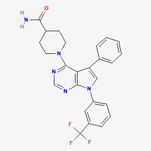 molecular formula C25H22F3N5O B11223688 1-{5-phenyl-7-[3-(trifluoromethyl)phenyl]-7H-pyrrolo[2,3-d]pyrimidin-4-yl}piperidine-4-carboxamide 