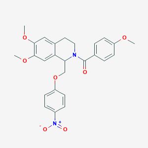 molecular formula C26H26N2O7 B11223774 (6,7-dimethoxy-1-((4-nitrophenoxy)methyl)-3,4-dihydroisoquinolin-2(1H)-yl)(4-methoxyphenyl)methanone 