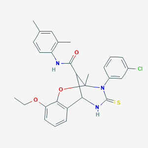 molecular formula C28H28ClN3O3S B11223776 3-(3-chlorophenyl)-N-(2,4-dimethylphenyl)-10-ethoxy-2-methyl-4-thioxo-3,4,5,6-tetrahydro-2H-2,6-methano-1,3,5-benzoxadiazocine-11-carboxamide 