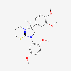 molecular formula C22H27N2O5S+ B11223854 1-(2,5-dimethoxyphenyl)-3-(3,4-dimethoxyphenyl)-3-hydroxy-2,3,6,7-tetrahydro-5H-imidazo[2,1-b][1,3]thiazin-1-ium 