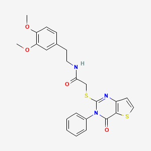 molecular formula C24H23N3O4S2 B11223867 N-[2-(3,4-dimethoxyphenyl)ethyl]-2-[(4-oxo-3-phenyl-3,4-dihydrothieno[3,2-d]pyrimidin-2-yl)sulfanyl]acetamide 