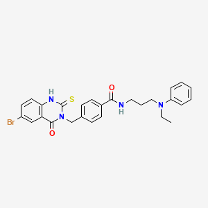 molecular formula C27H27BrN4O2S B11224000 4-[(6-bromo-4-oxo-2-sulfanylidene-1H-quinazolin-3-yl)methyl]-N-[3-(N-ethylanilino)propyl]benzamide 