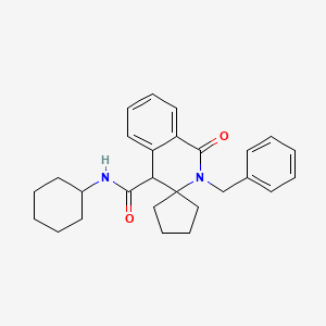 molecular formula C27H32N2O2 B11224017 2'-Benzyl-N-cyclohexyl-1'-oxo-2',4'-dihydro-1'H-spiro[cyclopentane-1,3'-isoquinoline]-4'-carboxamide 