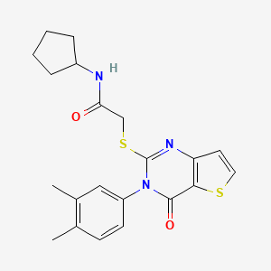 molecular formula C21H23N3O2S2 B11224025 N-cyclopentyl-2-{[3-(3,4-dimethylphenyl)-4-oxo-3,4-dihydrothieno[3,2-d]pyrimidin-2-yl]sulfanyl}acetamide 