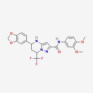 molecular formula C23H21F3N4O5 B11224037 5-(1,3-benzodioxol-5-yl)-N-(3,4-dimethoxyphenyl)-7-(trifluoromethyl)-4,5,6,7-tetrahydropyrazolo[1,5-a]pyrimidine-2-carboxamide 