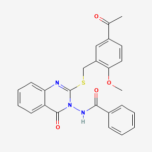 molecular formula C25H21N3O4S B11224040 N-(2-((5-acetyl-2-methoxybenzyl)thio)-4-oxoquinazolin-3(4H)-yl)benzamide 