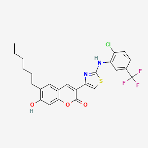 3-(2-{[2-chloro-5-(trifluoromethyl)phenyl]amino}-1,3-thiazol-4-yl)-6-hexyl-7-hydroxy-2H-chromen-2-one