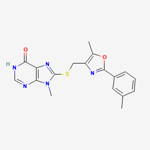 molecular formula C18H17N5O2S B11224176 9-methyl-8-({[5-methyl-2-(3-methylphenyl)-1,3-oxazol-4-yl]methyl}sulfanyl)-1,9-dihydro-6H-purin-6-one 