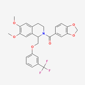 molecular formula C27H24F3NO6 B11224180 benzo[d][1,3]dioxol-5-yl(6,7-dimethoxy-1-((3-(trifluoromethyl)phenoxy)methyl)-3,4-dihydroisoquinolin-2(1H)-yl)methanone 