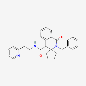 molecular formula C28H29N3O2 B11224220 2'-Benzyl-1'-oxo-N-[2-(pyridin-2-YL)ethyl]-2',4'-dihydro-1'H-spiro[cyclopentane-1,3'-isoquinoline]-4'-carboxamide 