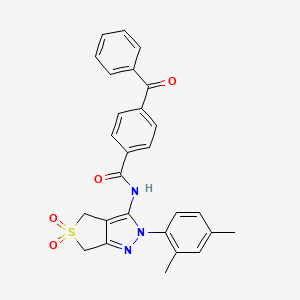 molecular formula C27H23N3O4S B11224221 4-benzoyl-N-(2-(2,4-dimethylphenyl)-5,5-dioxido-4,6-dihydro-2H-thieno[3,4-c]pyrazol-3-yl)benzamide 