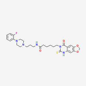 molecular formula C28H34FN5O4S B11224282 N-(3-(4-(2-fluorophenyl)piperazin-1-yl)propyl)-6-(8-oxo-6-thioxo-5,6-dihydro-[1,3]dioxolo[4,5-g]quinazolin-7(8H)-yl)hexanamide 