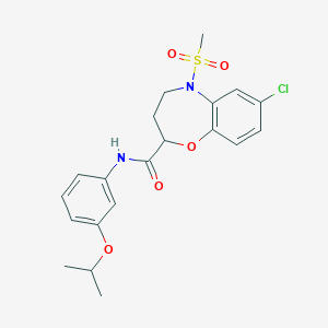 molecular formula C20H23ClN2O5S B11224362 7-chloro-5-(methylsulfonyl)-N-[3-(propan-2-yloxy)phenyl]-2,3,4,5-tetrahydro-1,5-benzoxazepine-2-carboxamide 