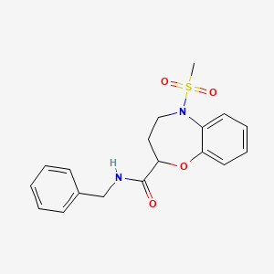 molecular formula C18H20N2O4S B11224454 N-benzyl-5-(methylsulfonyl)-2,3,4,5-tetrahydro-1,5-benzoxazepine-2-carboxamide 