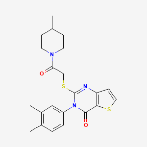 molecular formula C22H25N3O2S2 B11224492 3-(3,4-dimethylphenyl)-2-{[2-(4-methylpiperidin-1-yl)-2-oxoethyl]sulfanyl}thieno[3,2-d]pyrimidin-4(3H)-one 