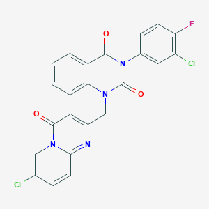 molecular formula C23H13Cl2FN4O3 B11224688 3-(3-Chloro-4-fluorophenyl)-1-[(7-chloro-4-oxopyrido[1,2-a]pyrimidin-2-yl)methyl]quinazoline-2,4-dione 