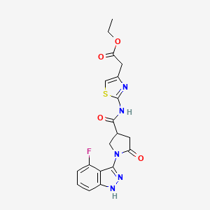 molecular formula C19H18FN5O4S B11224774 ethyl [2-({[1-(4-fluoro-1H-indazol-3-yl)-5-oxopyrrolidin-3-yl]carbonyl}amino)-1,3-thiazol-4-yl]acetate 