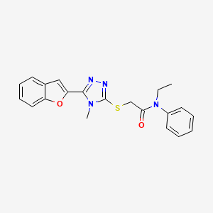 molecular formula C21H20N4O2S B11224811 2-{[5-(1-benzofuran-2-yl)-4-methyl-4H-1,2,4-triazol-3-yl]sulfanyl}-N-ethyl-N-phenylacetamide 