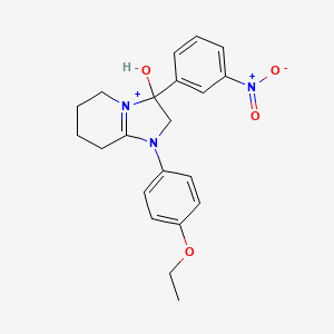 molecular formula C21H24N3O4+ B11224926 1-(4-Ethoxyphenyl)-3-hydroxy-3-(3-nitrophenyl)-2,3,5,6,7,8-hexahydroimidazo[1,2-a]pyridin-1-ium 