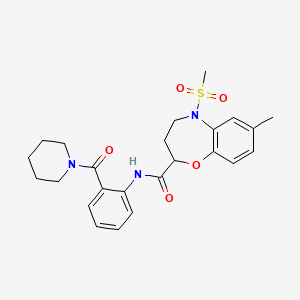 molecular formula C24H29N3O5S B11224972 7-methyl-5-(methylsulfonyl)-N-[2-(piperidin-1-ylcarbonyl)phenyl]-2,3,4,5-tetrahydro-1,5-benzoxazepine-2-carboxamide 