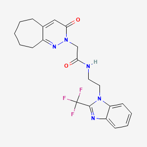 molecular formula C21H22F3N5O2 B11224977 2-(3-oxo-3,5,6,7,8,9-hexahydro-2H-cyclohepta[c]pyridazin-2-yl)-N-{2-[2-(trifluoromethyl)-1H-benzimidazol-1-yl]ethyl}acetamide 